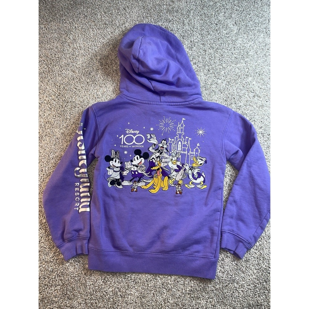 Disneyland Resort Disney 100 Years Wonder‎ Kids Sz 7/8 Purple Hooded Sweatshirt